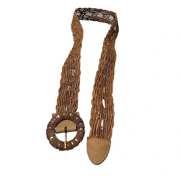 LEATHEROCK Brown Leather Woven Bohemian Belt with Round Leather Wrapped Buckle - Picture 4 of 5